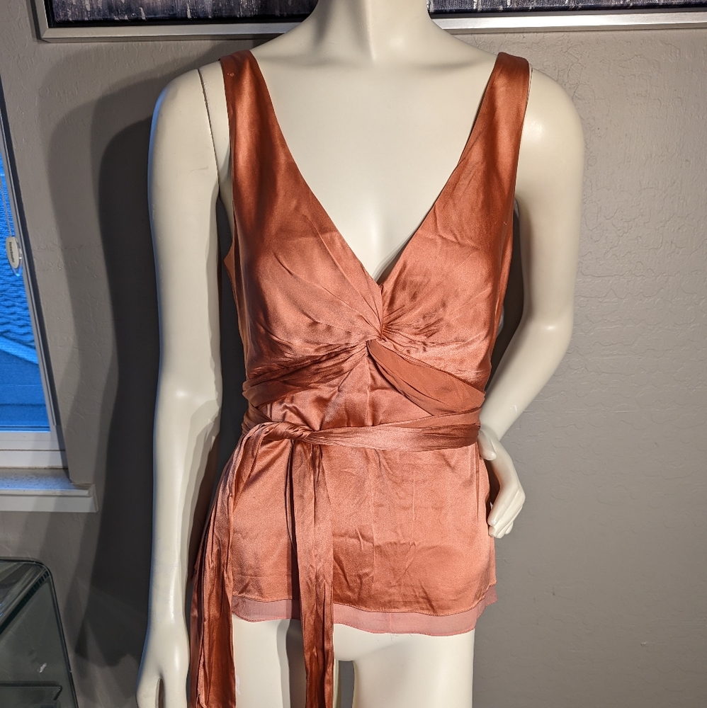 💖 BCBG MaxAzria Pink Silk Wraparound Tie Blouse 💖